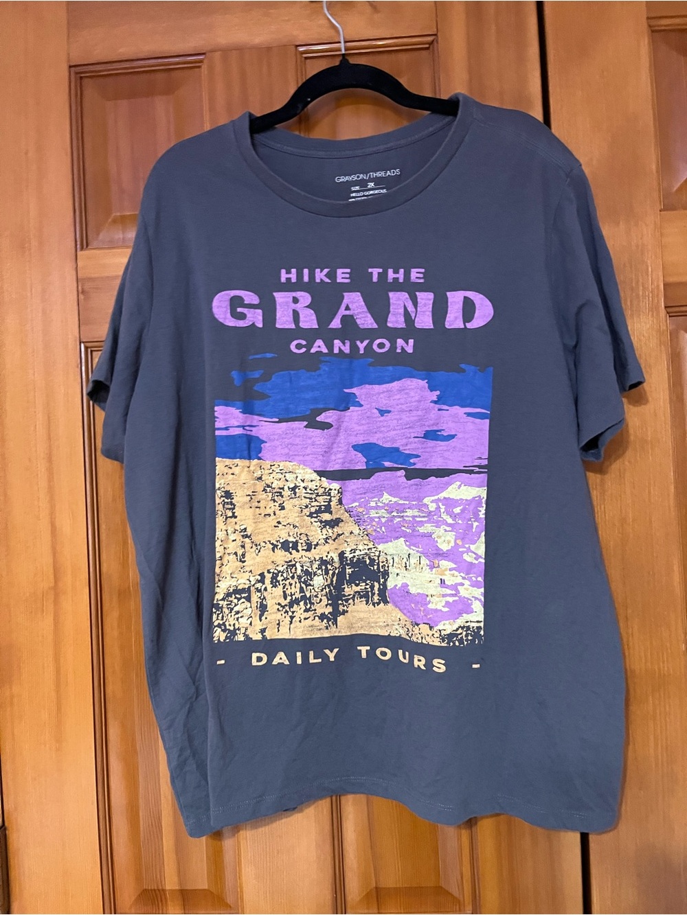Grayson Threads Charcoal Short Sleeve Tee with Purple & Beige Graphic